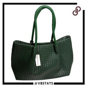 Lulu Dharma Women's Woven Vegan Leather Tote Handbag Forest Green NWT
